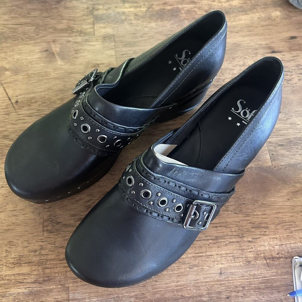 SOFFT Cadee 1076901 Women's Black Leather Clog Shoes Slip Resistant Size 10